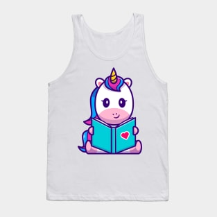 Cute Unicorn Reading Book Cartoon Tank Top